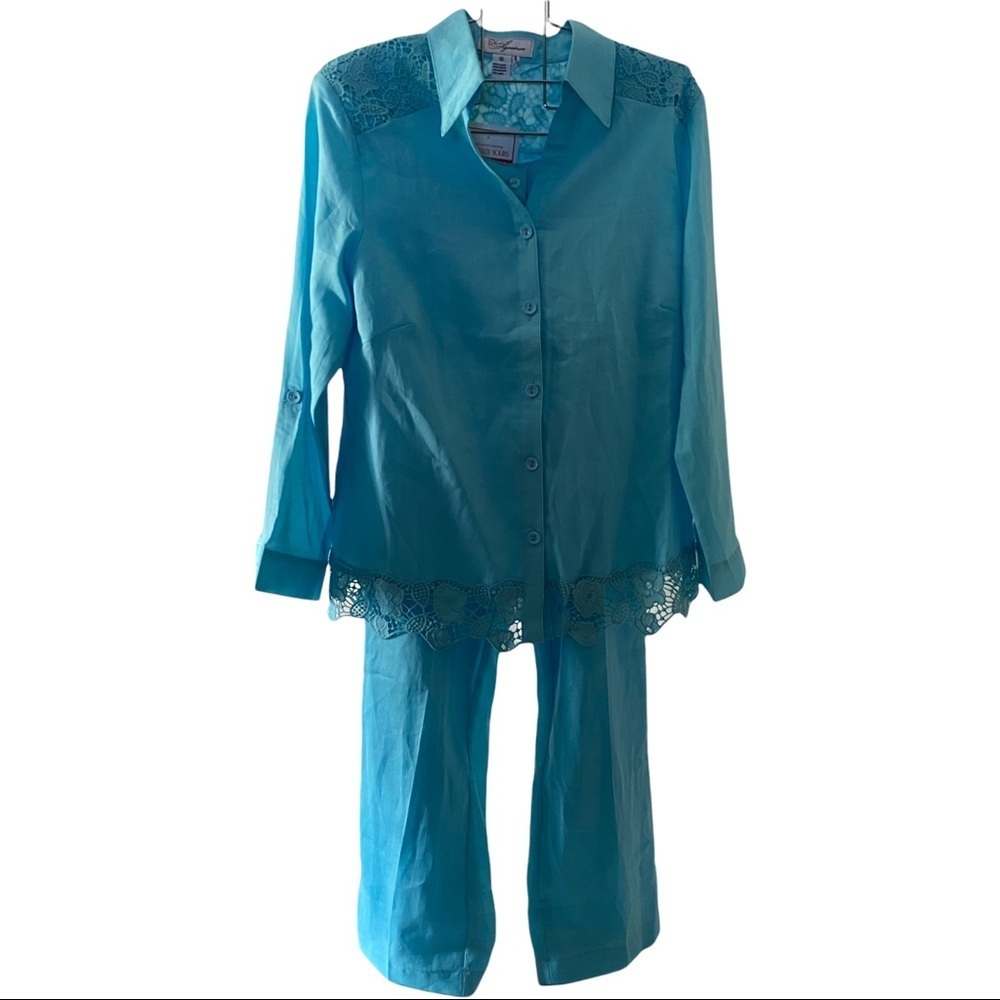 EY Especially Yours 100% Linen Blue Pant Suit Sm